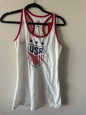 USA Shield Racerback Tank Top - White with Red & Navy Trim